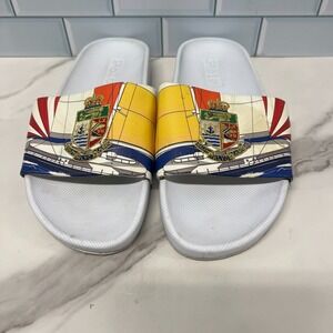 Polo Ralph Lauren Cayson Mens Size 8D Multi White Nautical Crest Slide Sandal‎